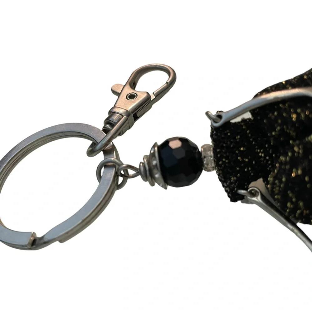 Fashion Doll Keychain Charm in Black Glitter, Sparkle Key ring - Picture 11 of 13